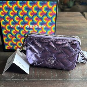 Kurt Geiger Shiny Quilted Purple Mini Crossbody Coin Pouch